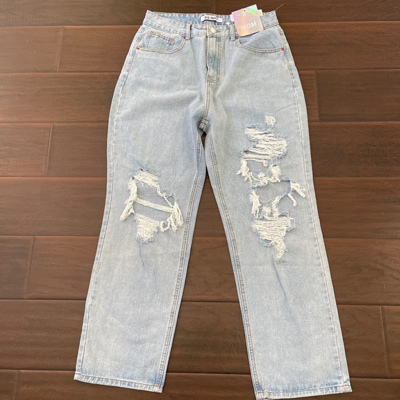 BLUE SAVVY Denim Mom Jeans Ripped Fringe 90's Boyfriend Sz 13/31 - Picture 1 of 9